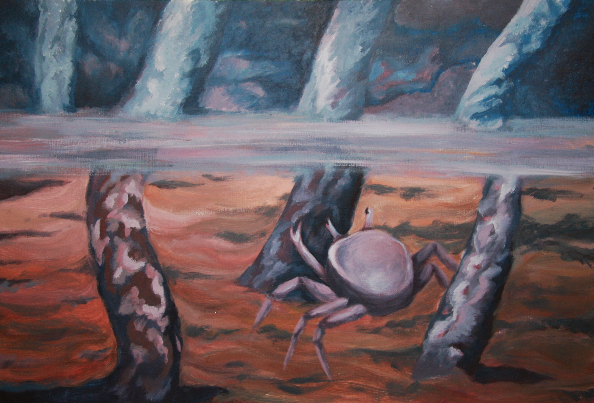 The edge of water and air. Oil painting, 1 x 0,7 meters.