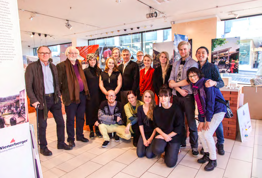  KMC team after building our exhibition in the flagship Alvar Aalto ARTEK in Helsinki.&nbsp;Architects Markku Komonen and Juhani Pallasmaa on the right.